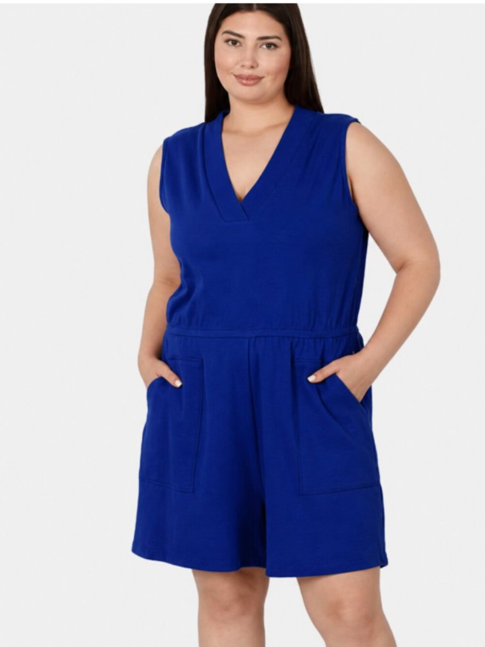 NEW Zenana Shorts Romper Womens One Piece V Neck Pockets Plus Royal Blue Size 1X
